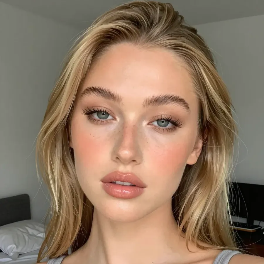 Close-up portrait of a blonde AI companion