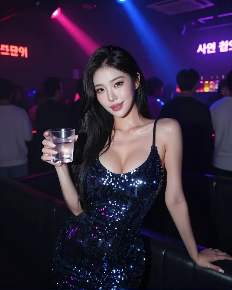 NSFW AI companion in a sequin dress on a night out